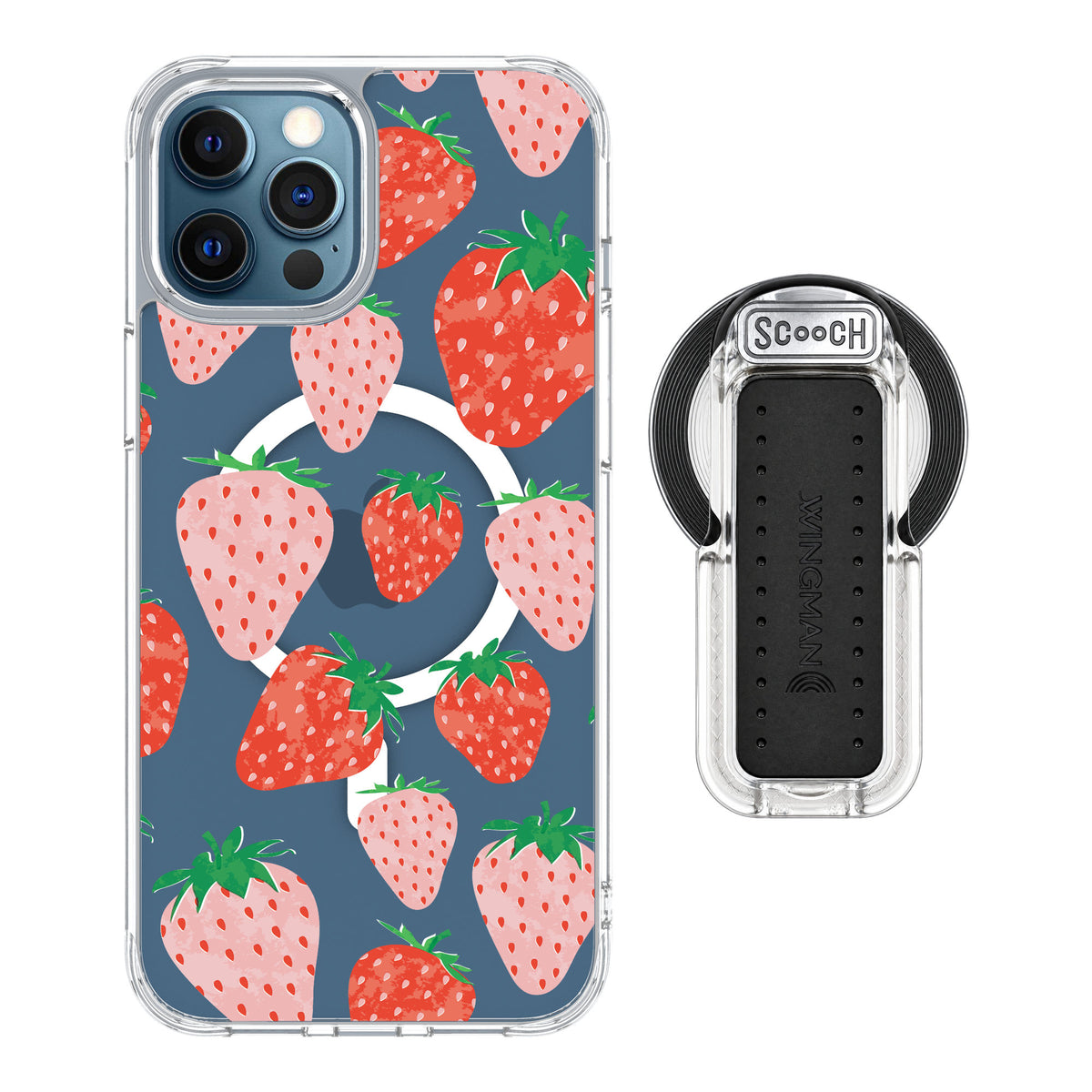 Scooch MagCase Strawberry Fields for iPhone 12 Pro — MagSafe Wingback Bundle - Clear