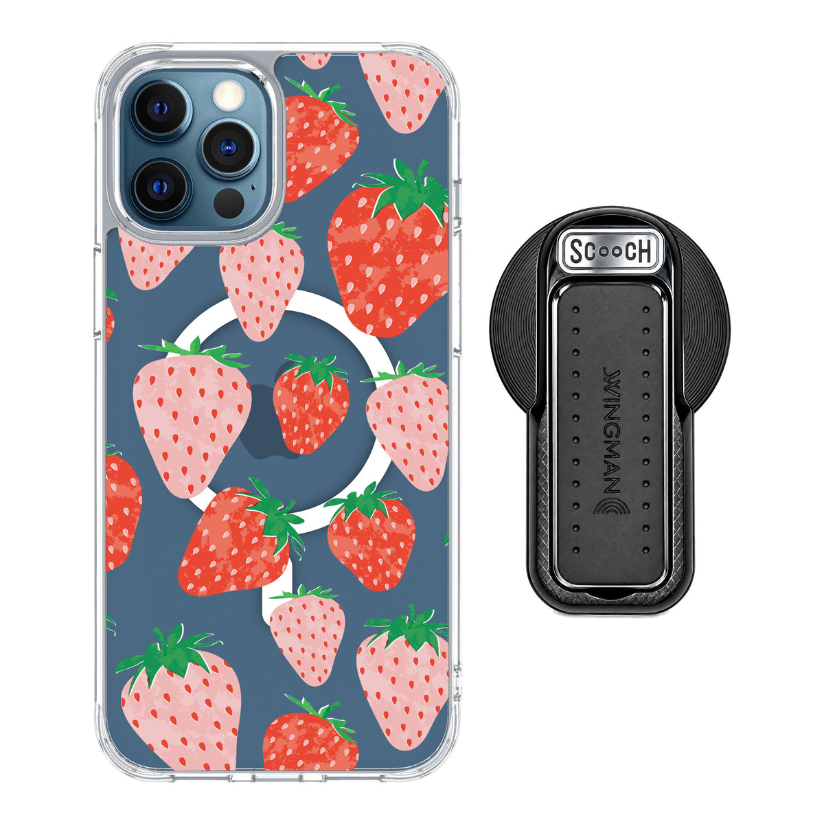 Scooch MagCase Strawberry Fields for iPhone 12 Pro — MagSafe Wingback Bundle - Black