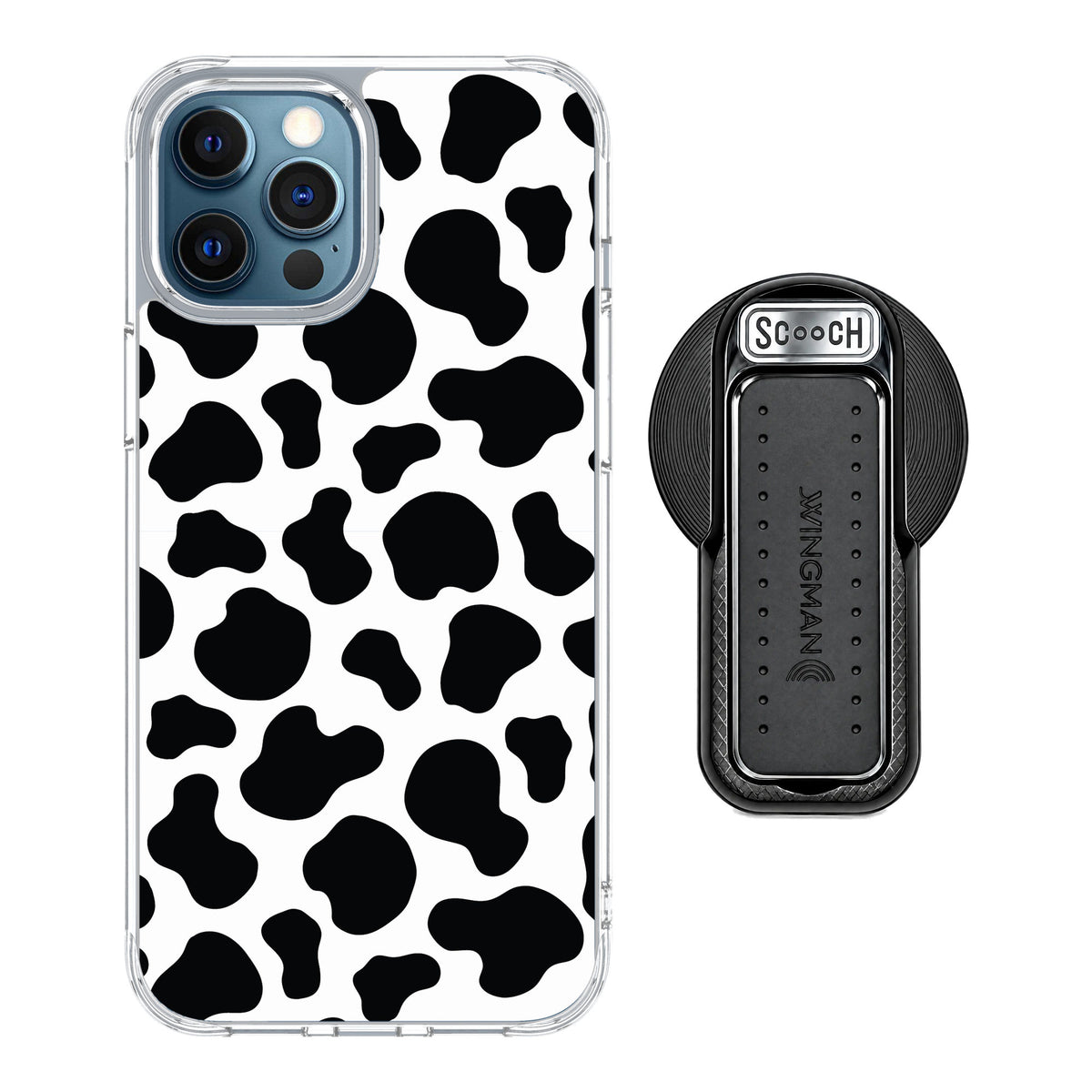Scooch MagCase Cow Print for iPhone 12 Pro — MagSafe Wingback Bundle - Black