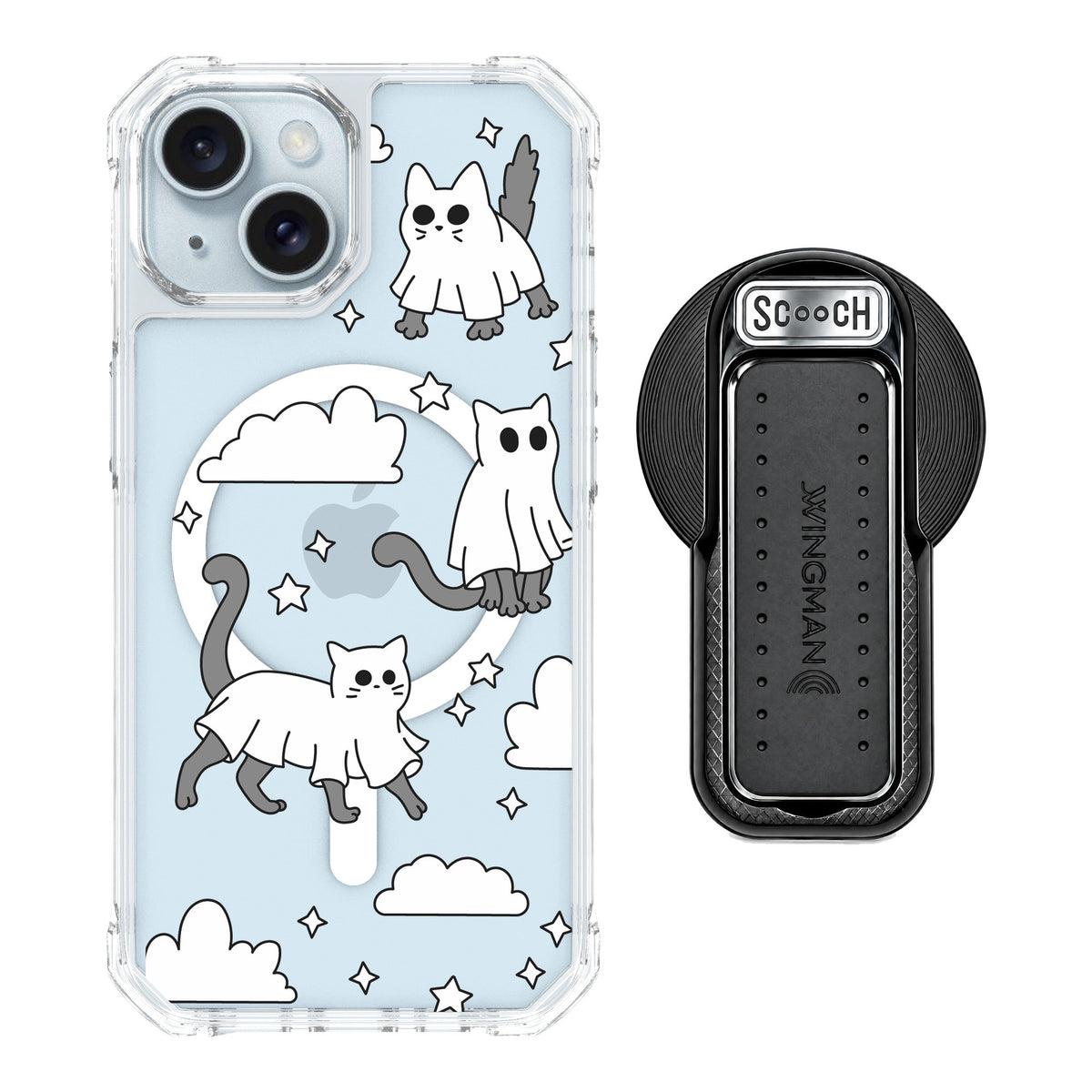 Scooch MagCase Scaredy Cats for iPhone 15 — MagSafe Wingback Bundle - Black