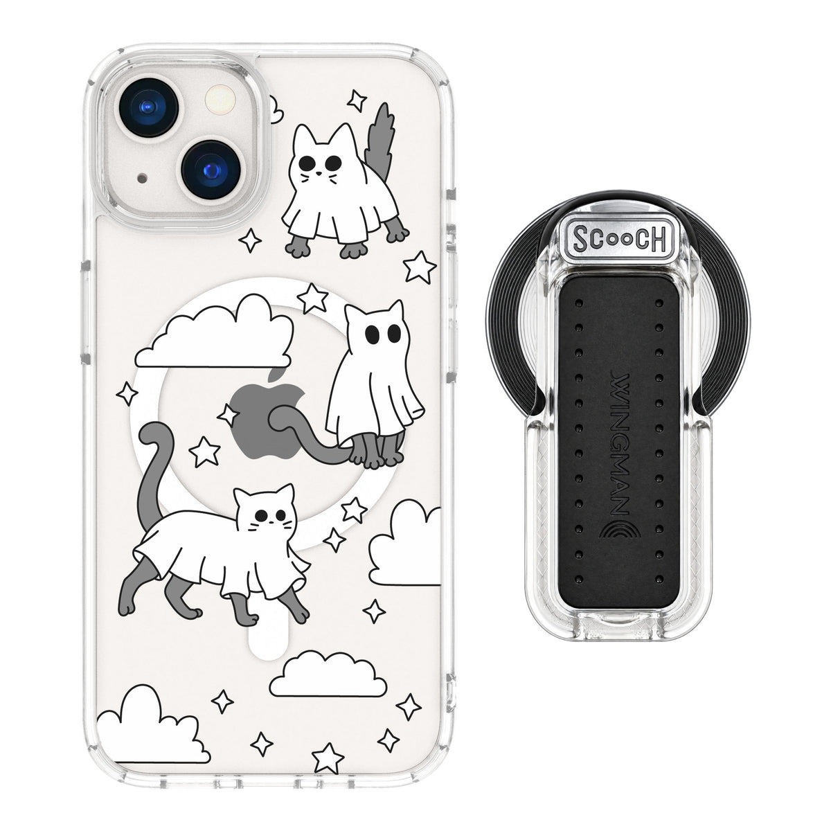 Scooch MagCase Scaredy Cats for iPhone 13 — MagSafe Wingback Bundle - Clear