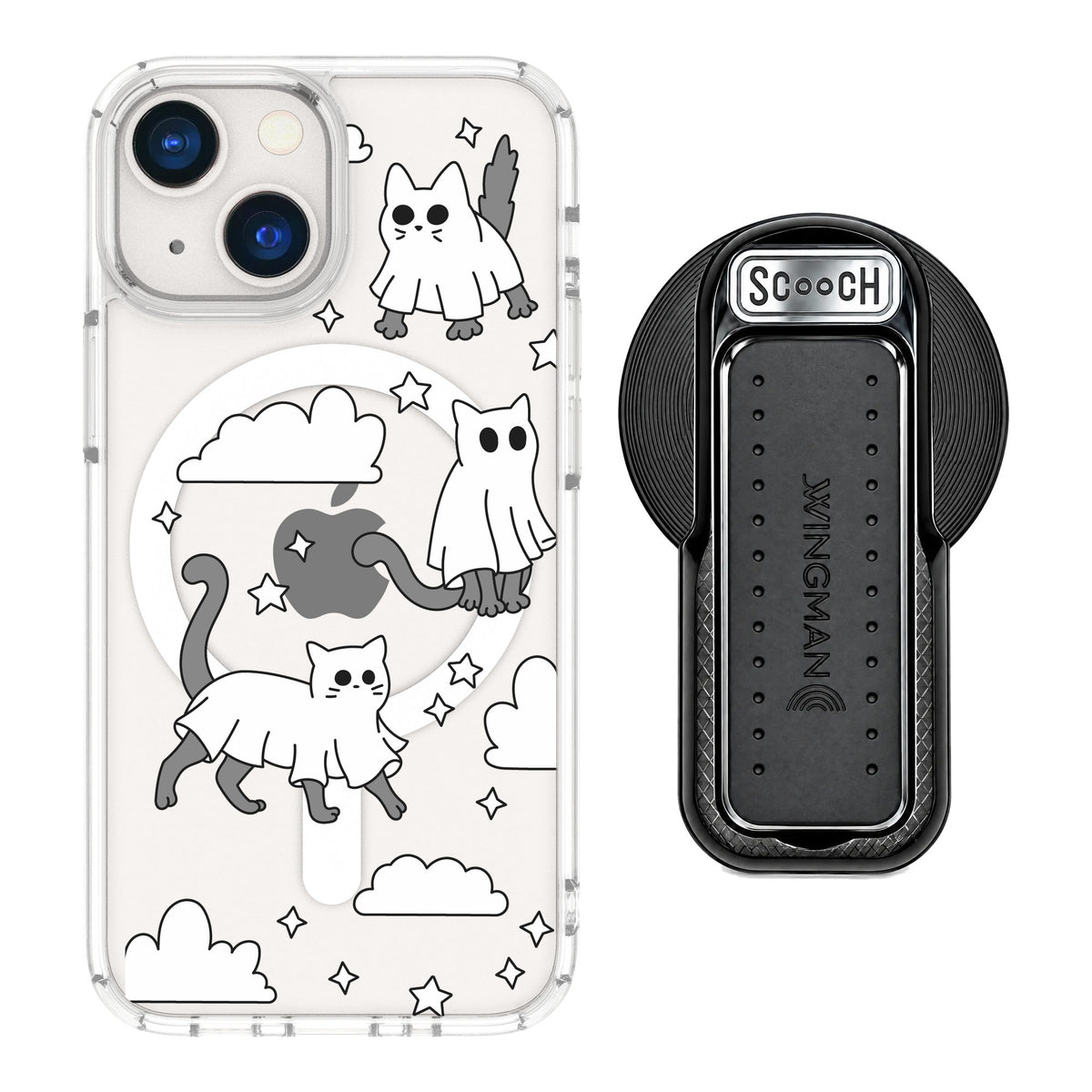 Scooch MagCase Scaredy Cats for iPhone 13 mini — MagSafe Wingback Bundle - Black