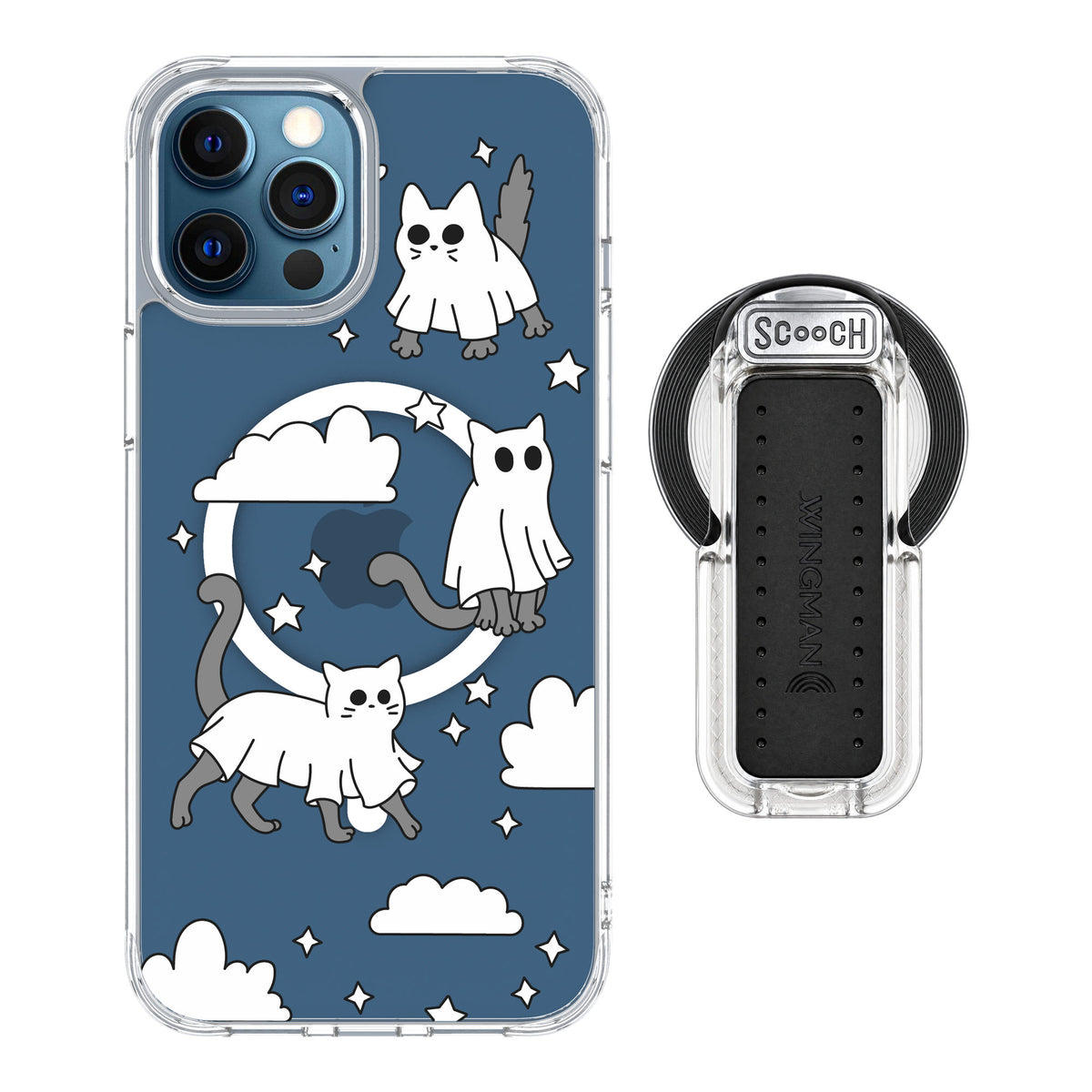 Scooch MagCase Scaredy Cats for iPhone 12 Pro — MagSafe Wingback Bundle - Clear
