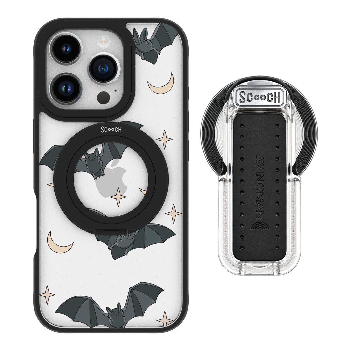Scooch MagCase Batty Skies for iPhone 16 Pro — MagSafe Wingback Bundle - Clear