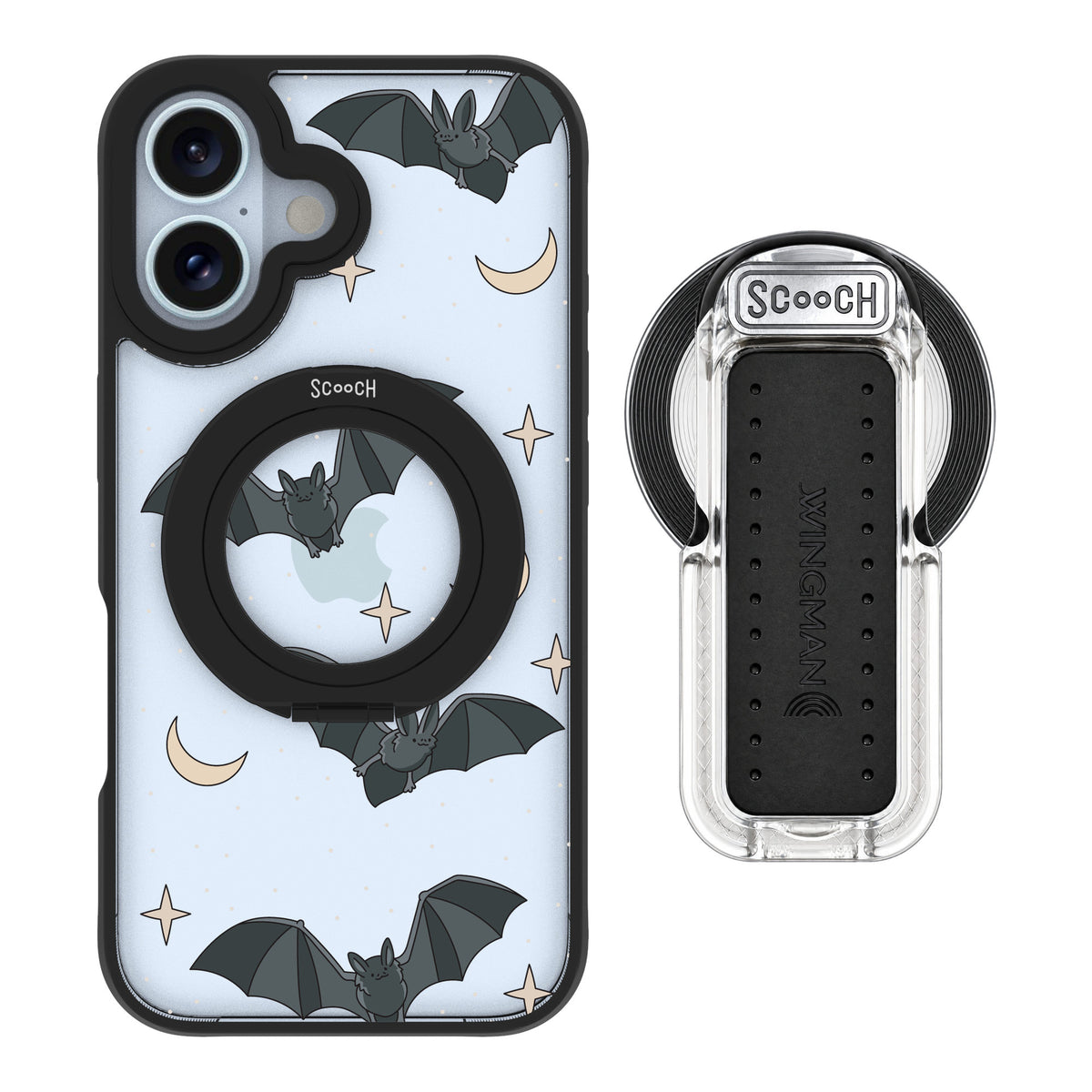 Scooch MagCase Batty Skies for iPhone 16 — MagSafe Wingback Bundle - Clear
