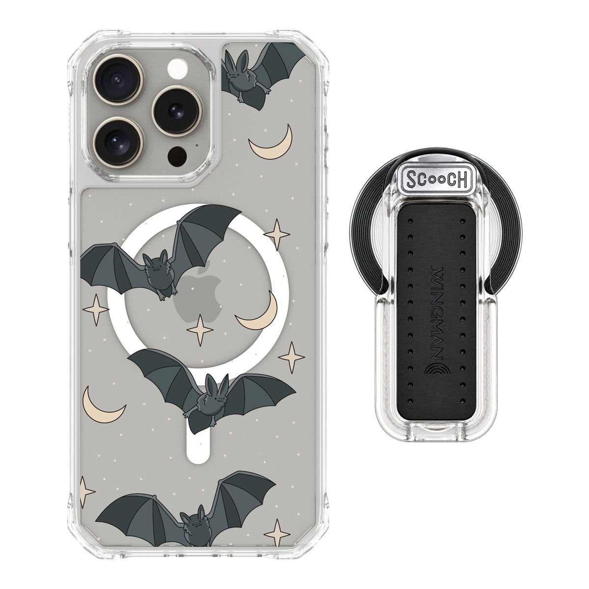 Scooch MagCase Batty Skies for iPhone 15 Pro Max — MagSafe Wingback Bundle - Clear