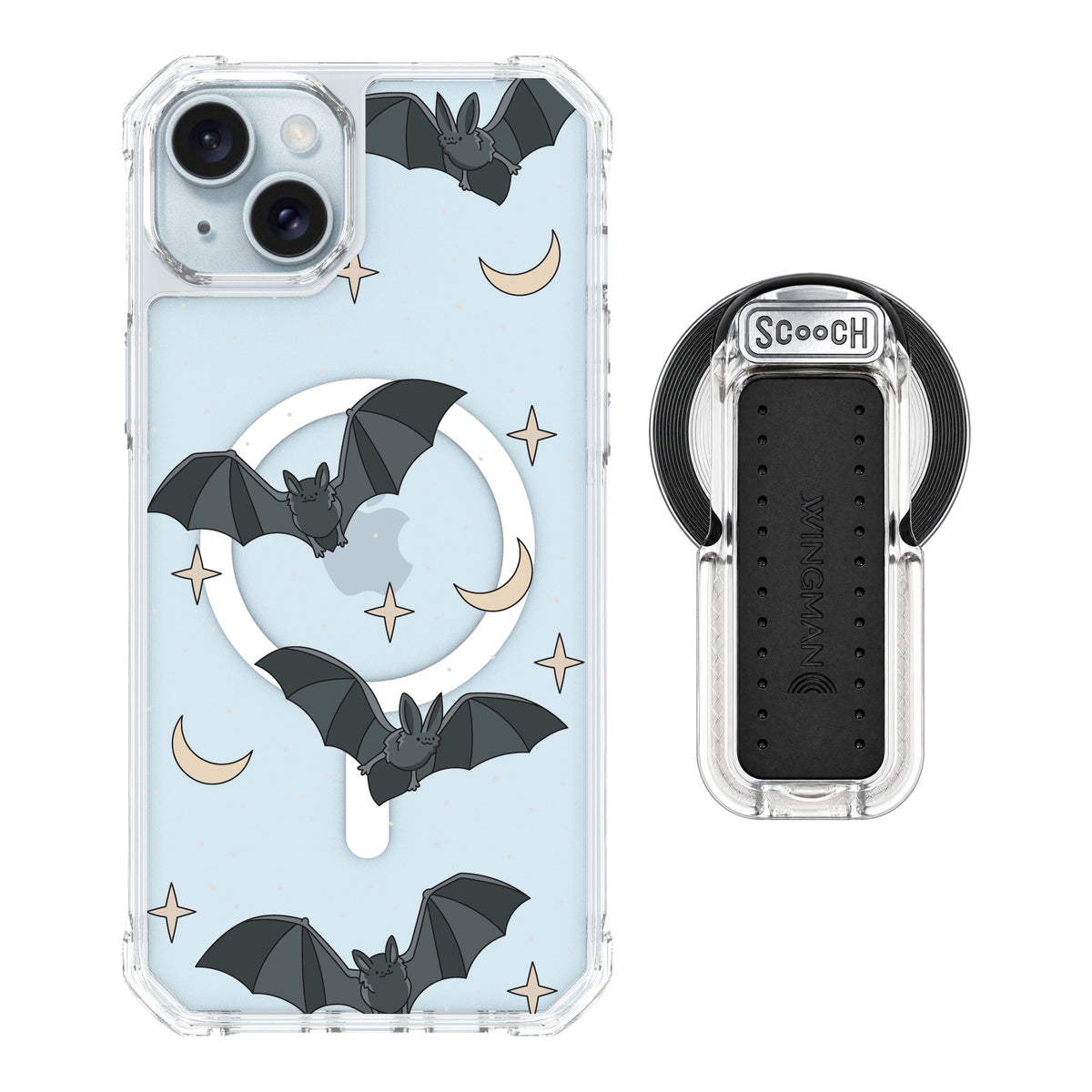 Scooch MagCase Batty Skies for iPhone 15 Plus — MagSafe Wingback Bundle - Clear