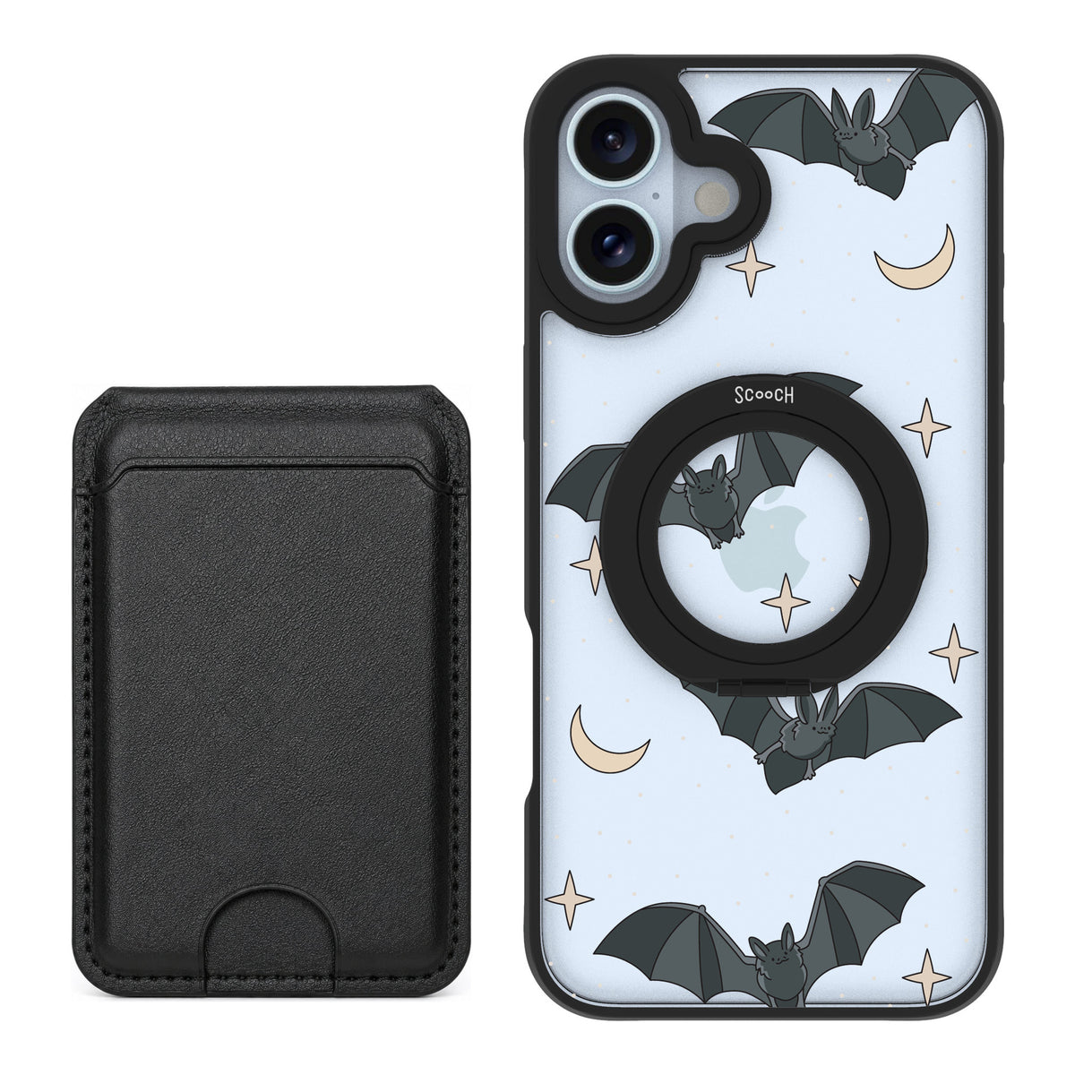 Scooch MagCase Batty Skies for iPhone 16 Plus — Black MagWallet Bundle