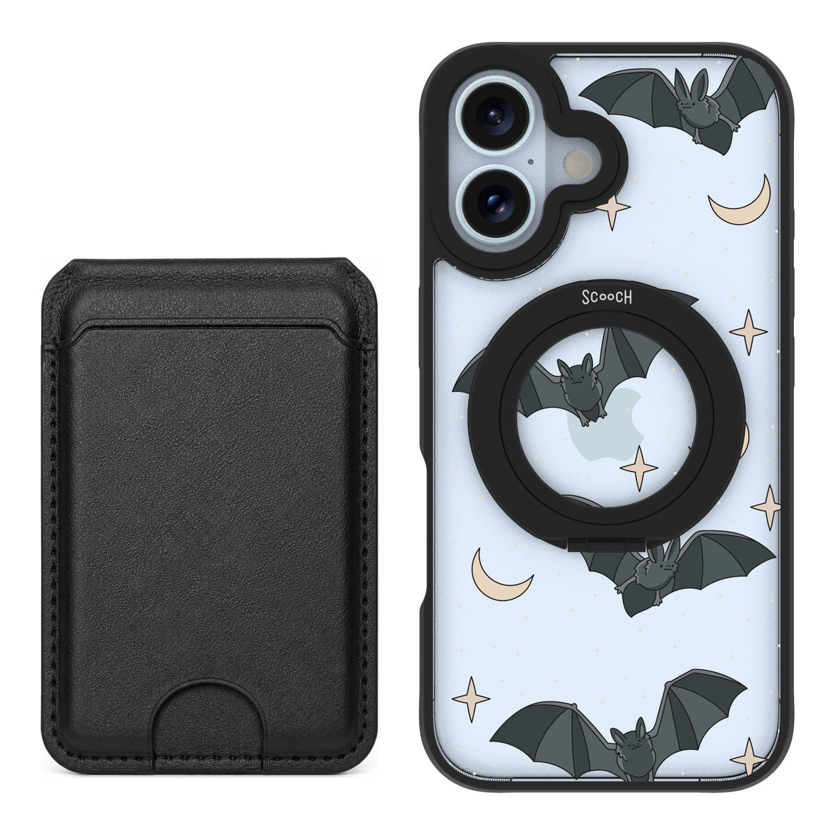 Scooch MagCase Batty Skies for iPhone 16 — Black MagWallet Bundle