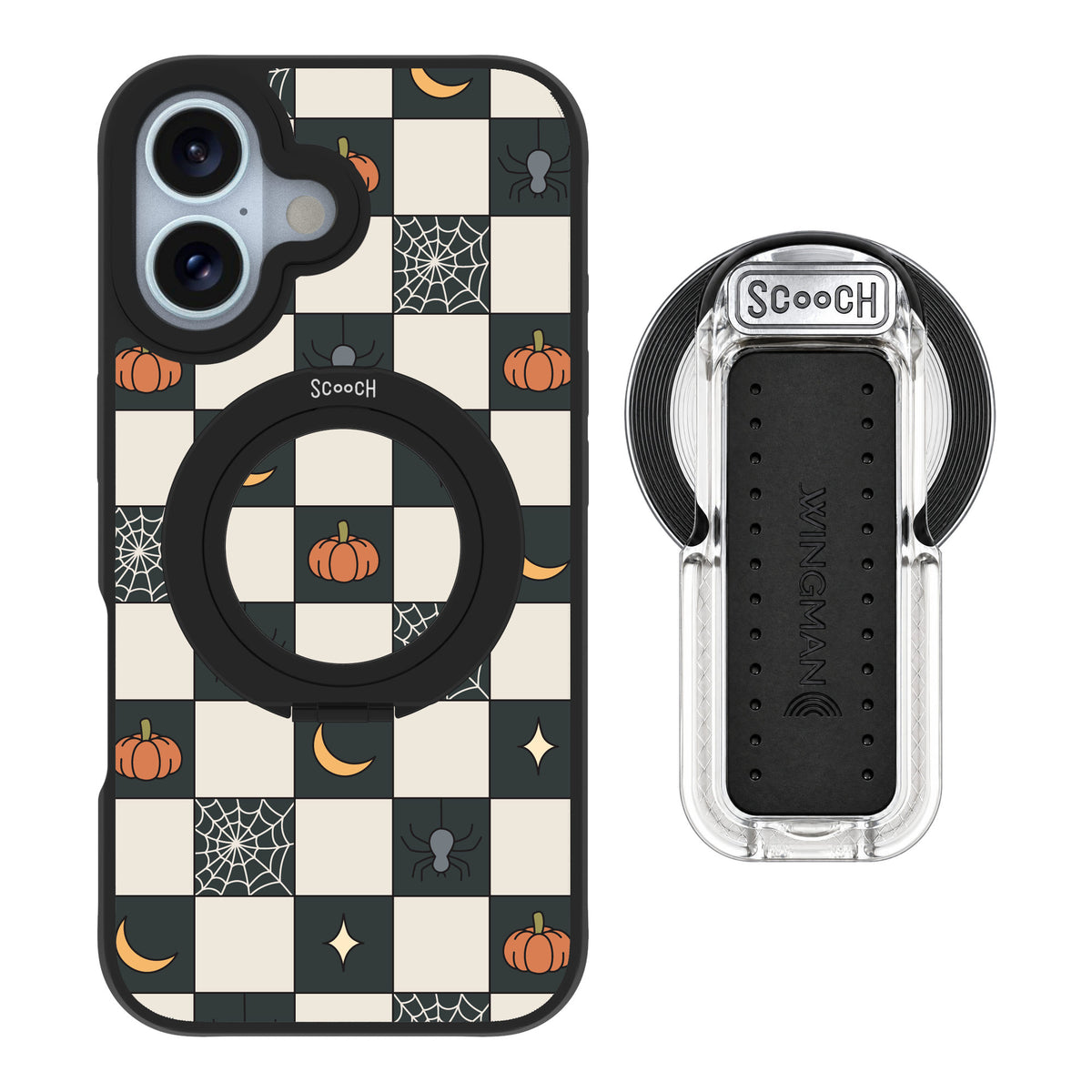 Scooch MagCase Spooky Squares for iPhone 16 — MagSafe Wingback Bundle - Clear