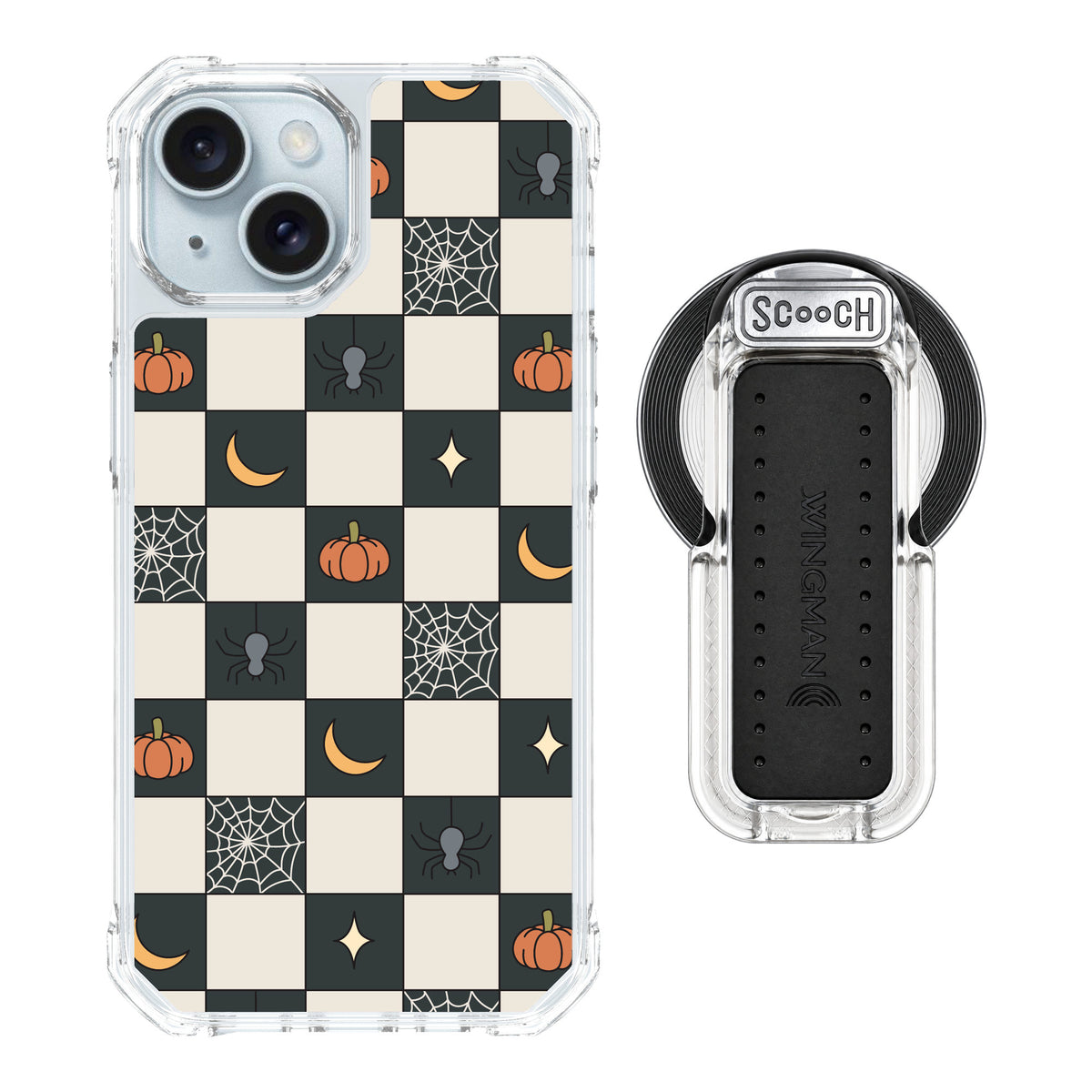 Scooch MagCase Spooky Squares for iPhone 15 — MagSafe Wingback Bundle - Clear