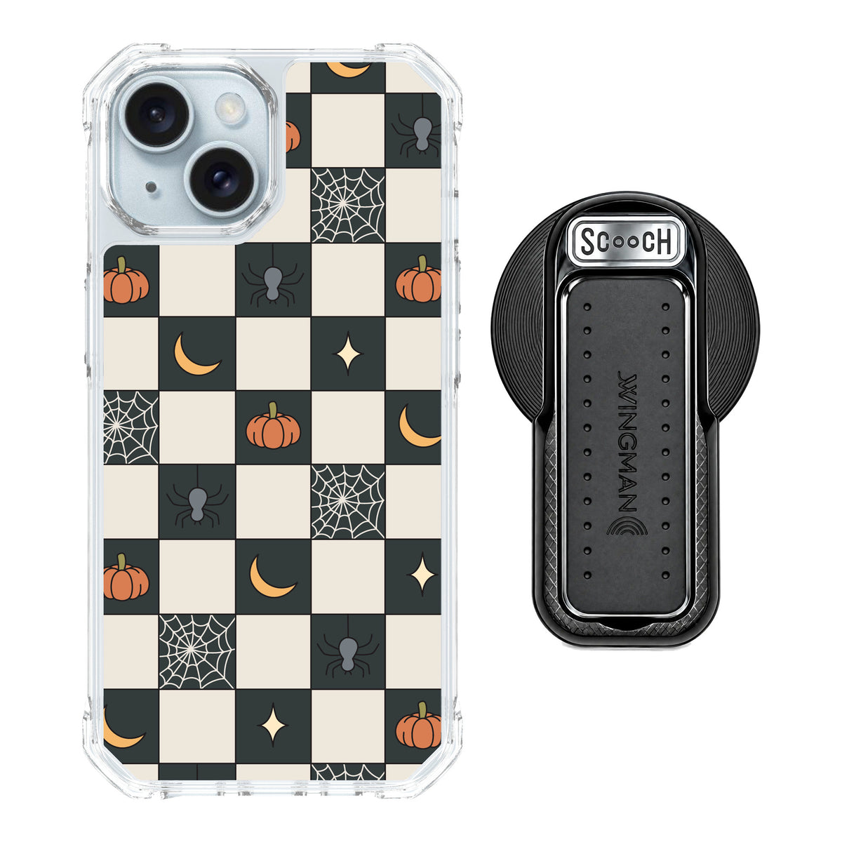 Scooch MagCase Spooky Squares for iPhone 15 — MagSafe Wingback Bundle - Black