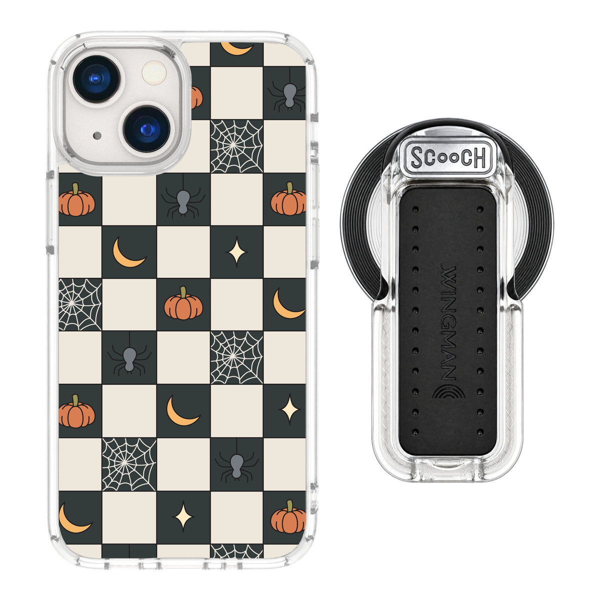 Scooch MagCase Spooky Squares for iPhone 13 mini — MagSafe Wingback Bundle - Clear