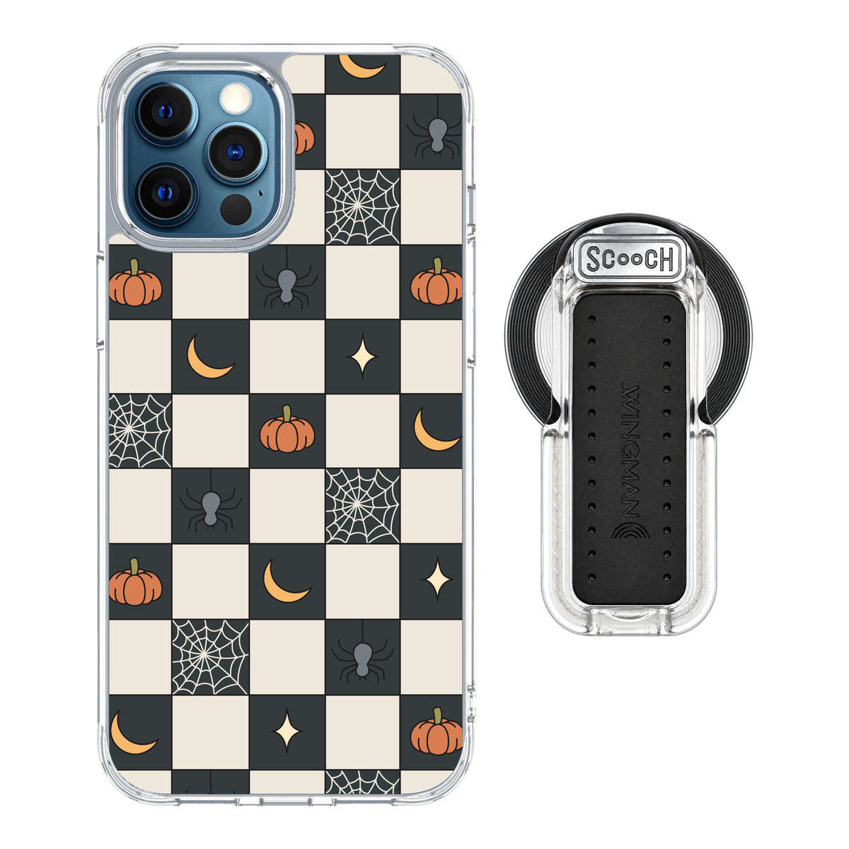 Scooch MagCase Spooky Squares for iPhone 12 Pro — MagSafe Wingback Bundle - Clear