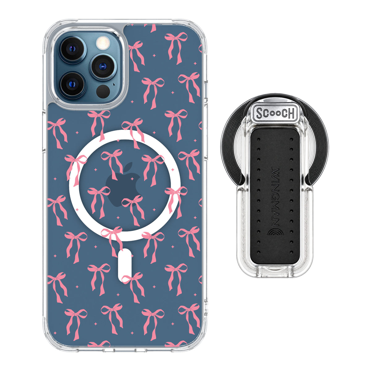Scooch MagCase Pink Bows for iPhone 12 Pro — MagSafe Wingback Bundle - Clear