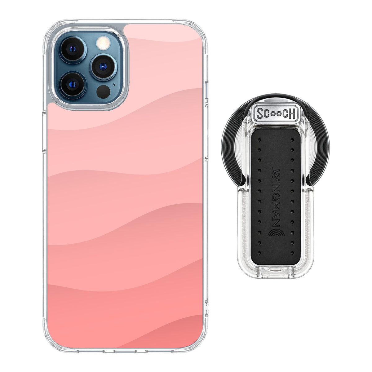 Scooch MagCase Pink Waves for iPhone 12 Pro — MagSafe Wingback Bundle - Clear