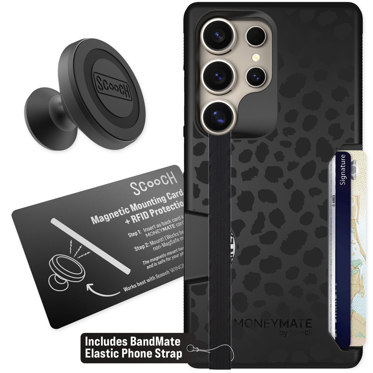 Scooch Moneymate Black Leopard for Galaxy S25 Ultra — Starter Bundle