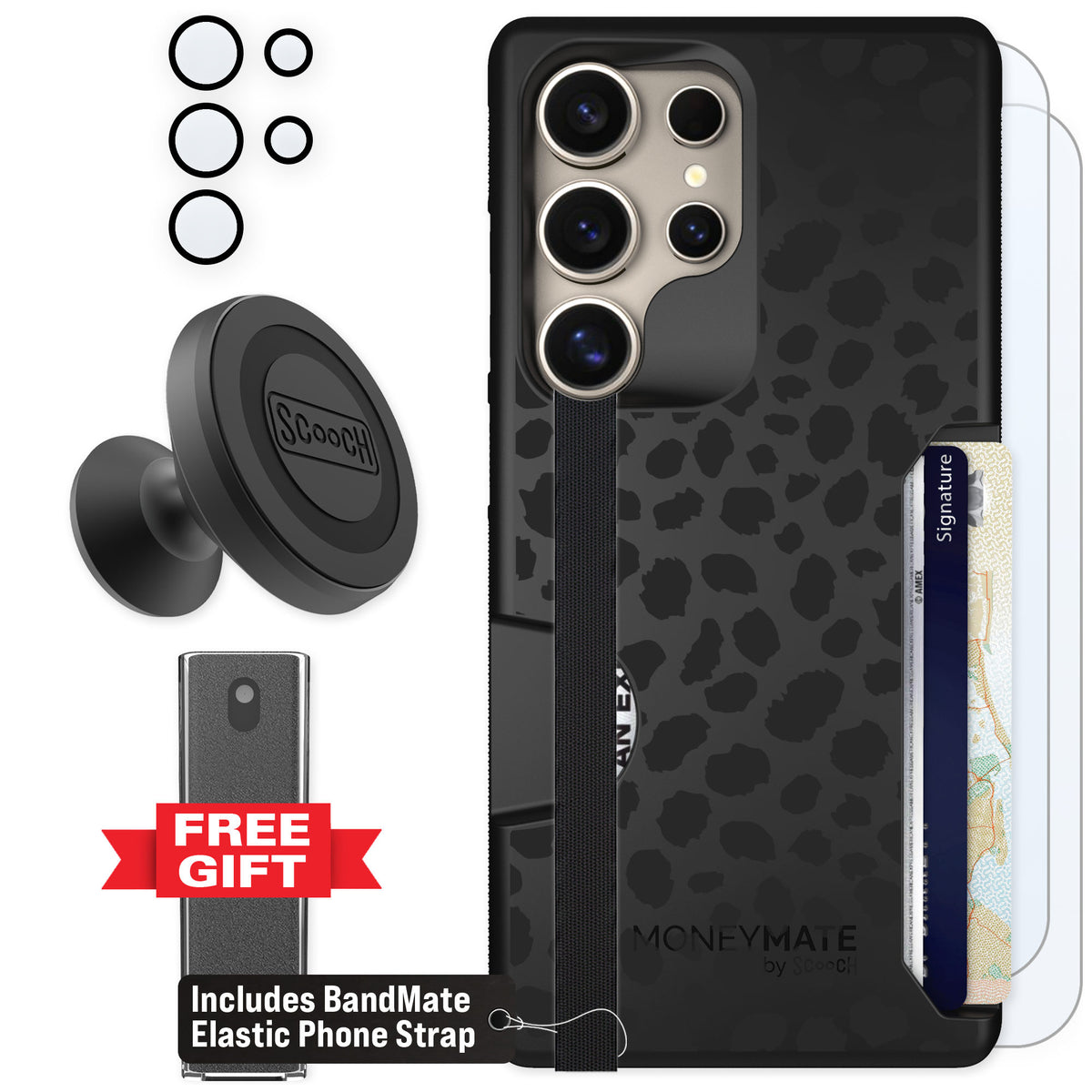 Scooch Moneymate Black Leopard for Galaxy S25 Ultra — Defender Bundle