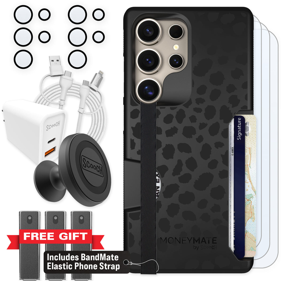 Scooch Moneymate Black Leopard for Galaxy S25 Ultra — Ultimate Bundle