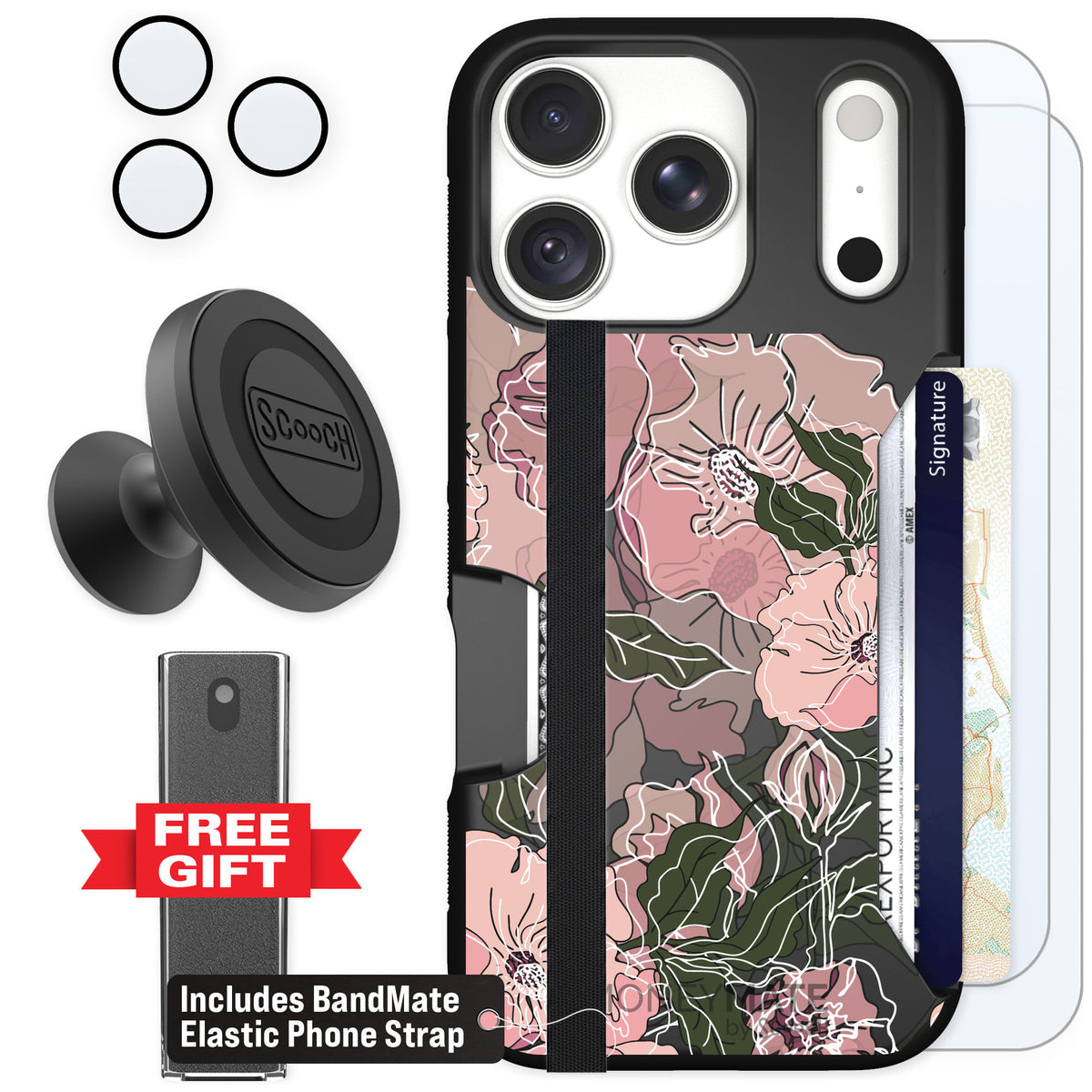 Scooch Moneymate Blush Botanical for iPhone 18 Pro — Defender Bundle