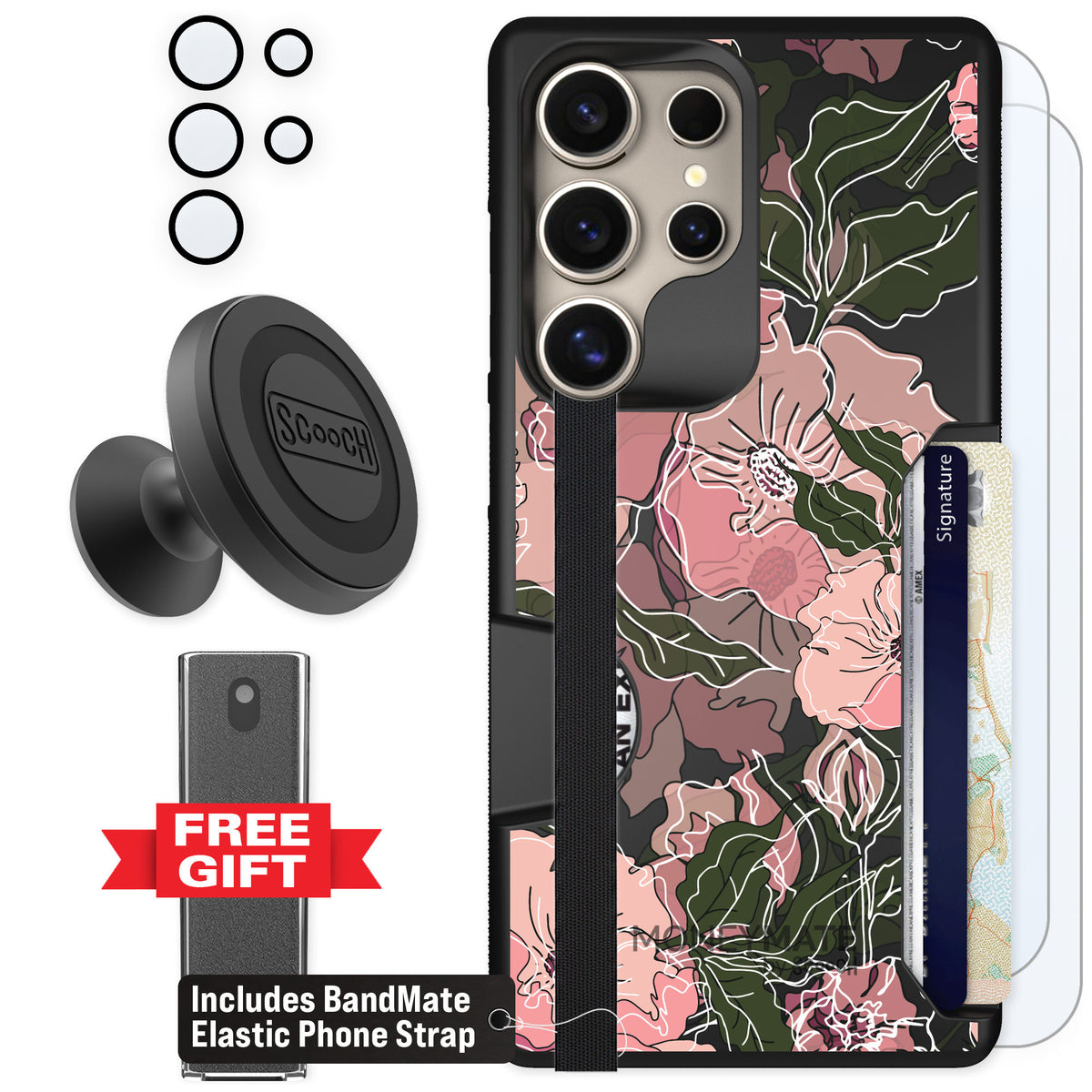 Scooch Moneymate Blush Botanical for Galaxy S25 Ultra — Defender Bundle