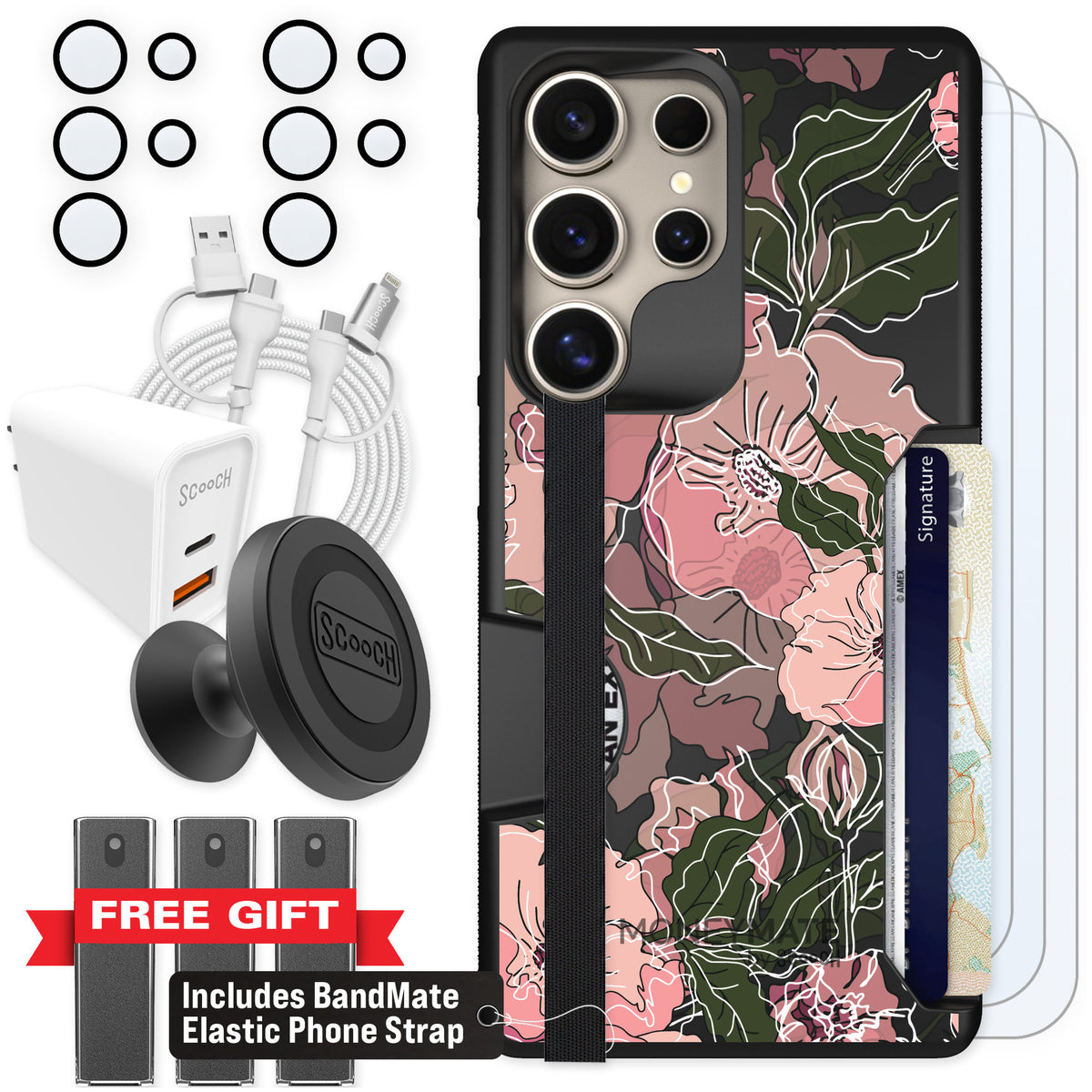 Scooch Moneymate Blush Botanical for Galaxy S25 Ultra — Ultimate Bundle