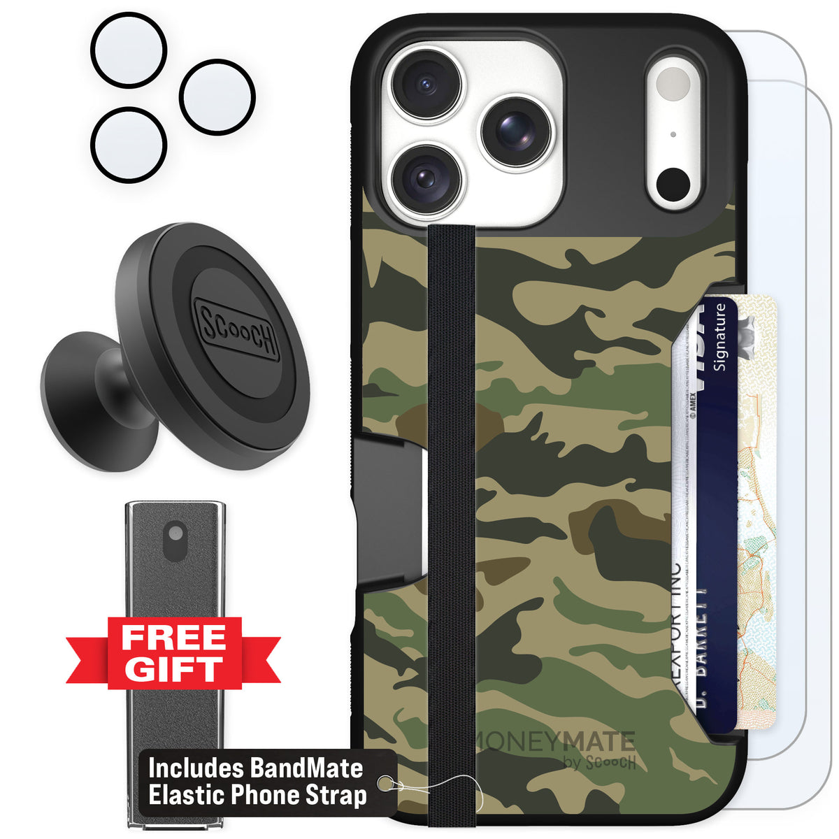 Scooch Moneymate Classic Camo for iPhone 18 Pro Max — Defender Bundle