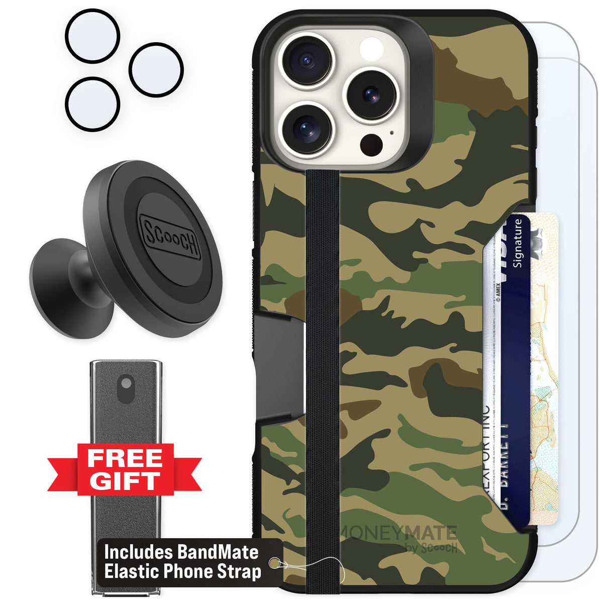 Scooch Moneymate Classic Camo for iPhone 16 Pro Max — Defender Bundle