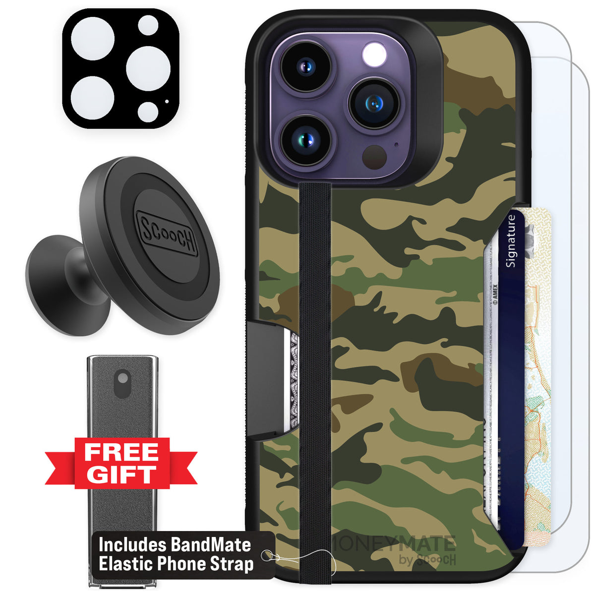 Scooch Moneymate Classic Camo for iPhone 14 Pro — Defender Bundle