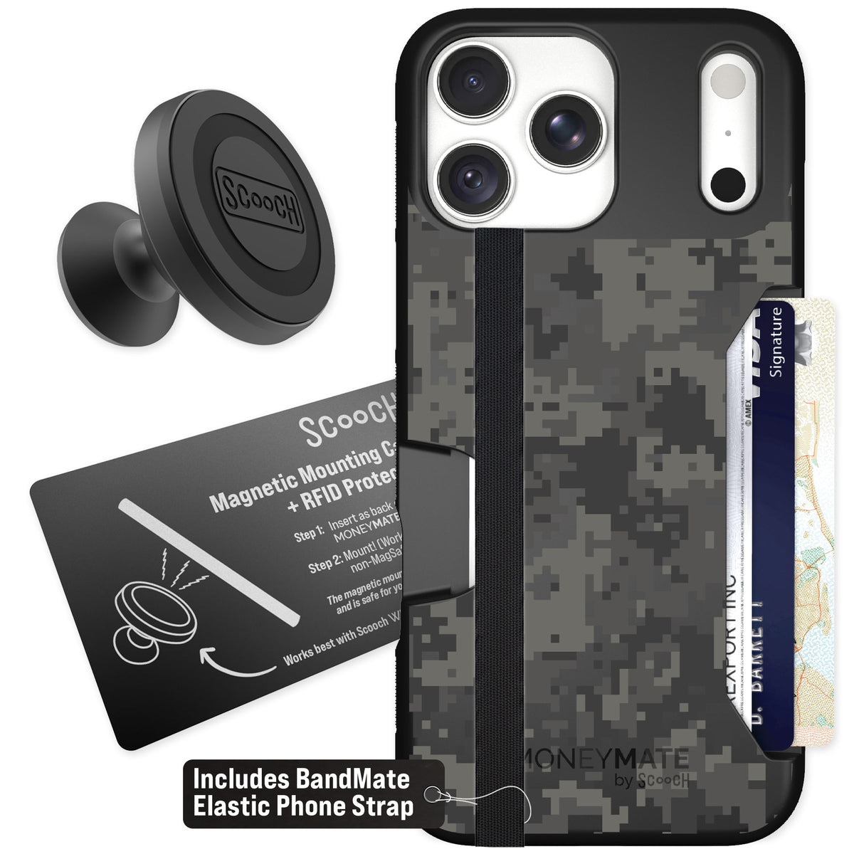 Scooch Moneymate Digi Camo for iPhone 18 Pro Max — Starter Bundle