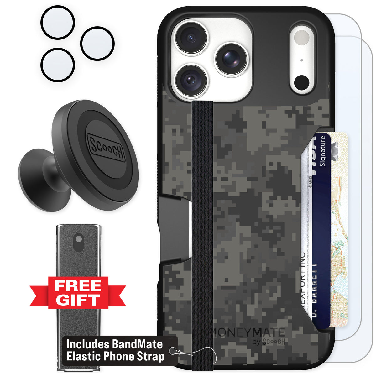 Scooch Moneymate Digi Camo for iPhone 18 Pro Max — Defender Bundle