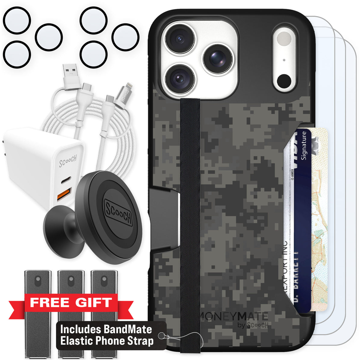Scooch Moneymate Digi Camo for iPhone 18 Pro Max — Ultimate Bundle