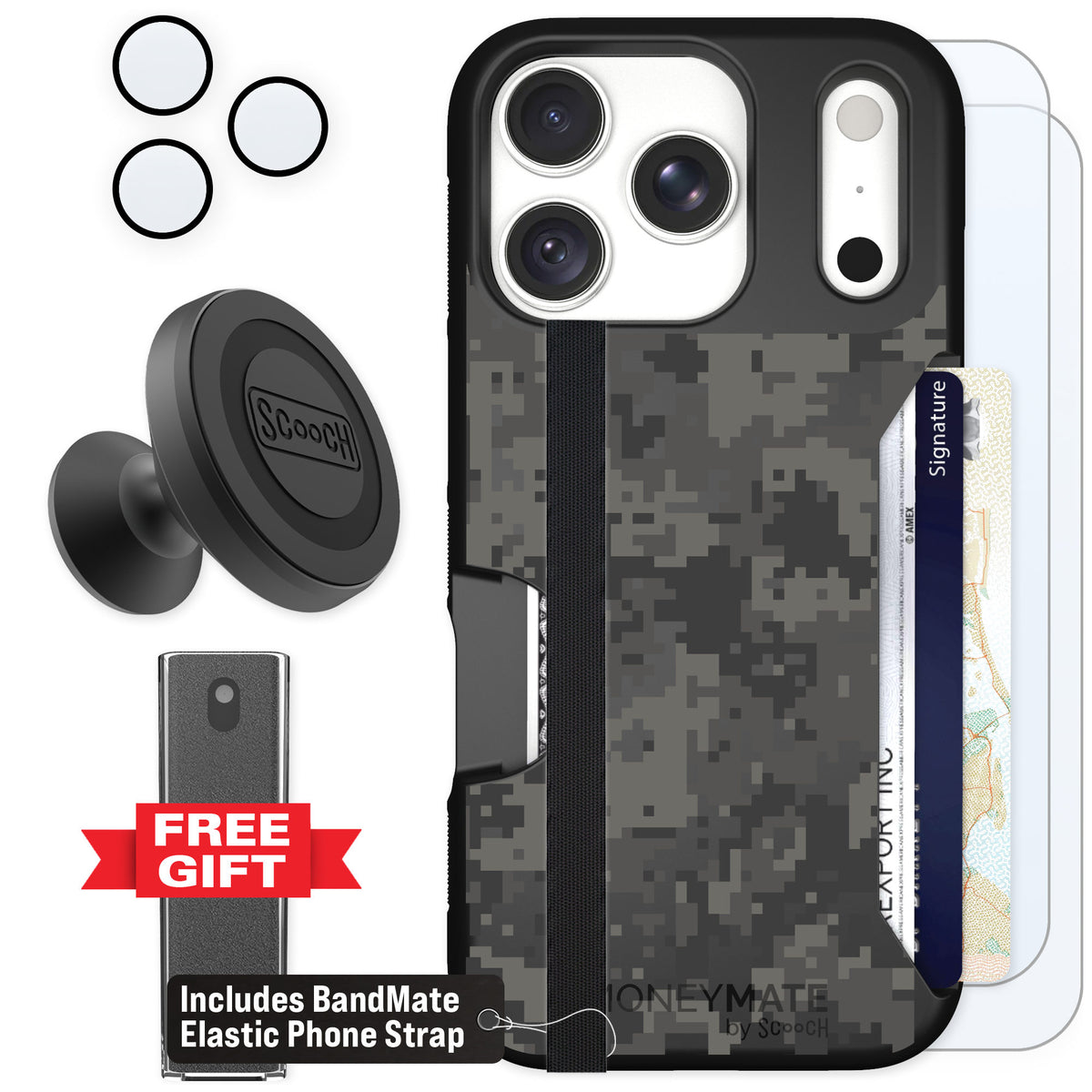 Scooch Moneymate Digi Camo for iPhone 18 Pro — Defender Bundle