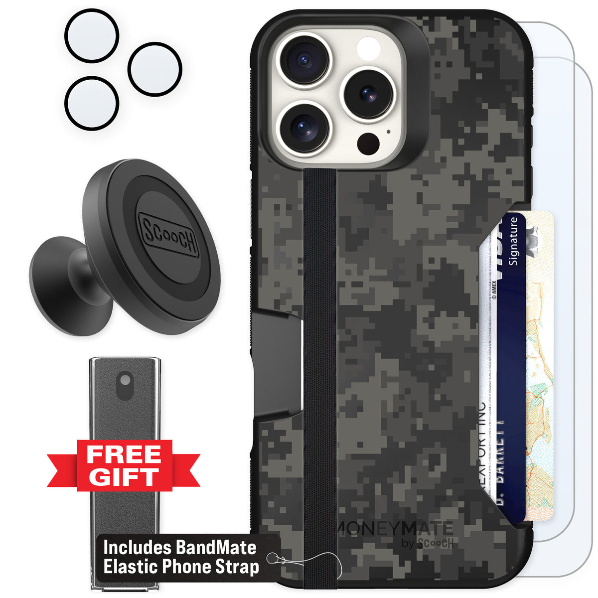 Scooch Moneymate Digi Camo for iPhone 16 Pro Max — Defender Bundle