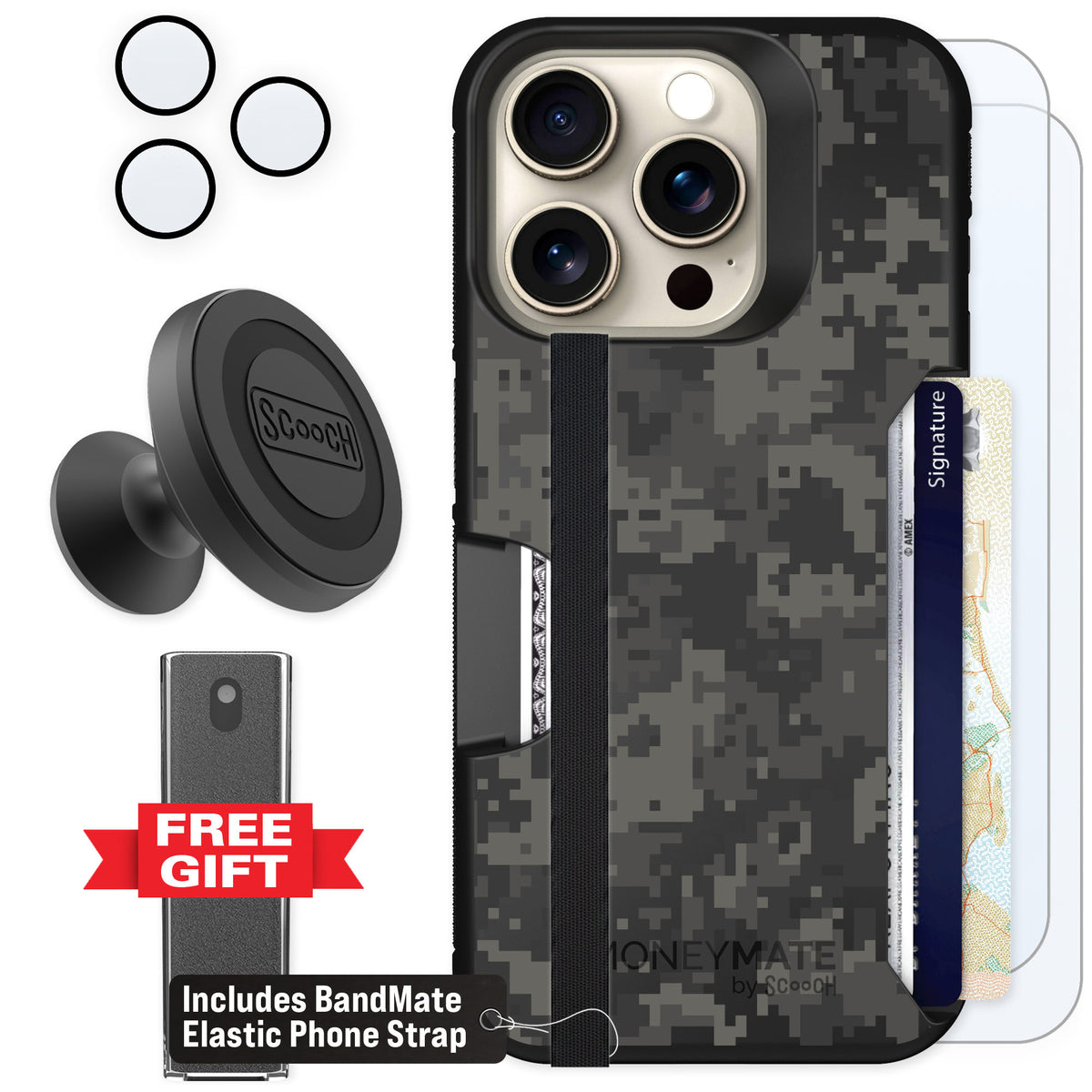Scooch Moneymate Digi Camo for iPhone 15 Pro — Defender Bundle