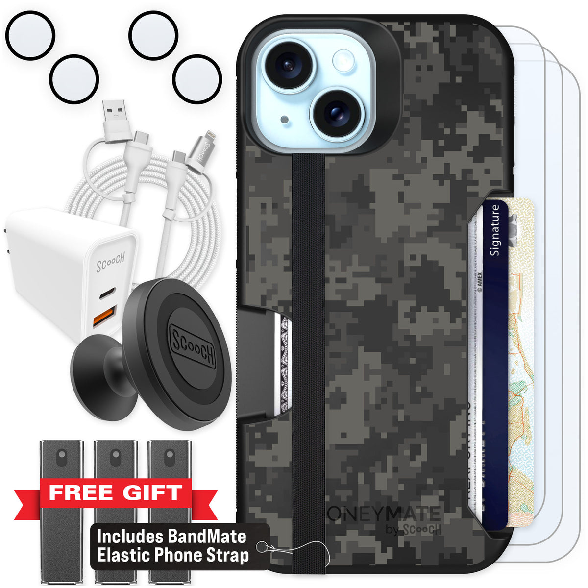 Scooch Moneymate Digi Camo for iPhone 15 — Ultimate Bundle