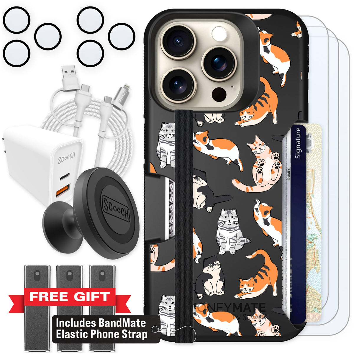 Scooch Moneymate Kitty Crew for iPhone 15 Pro — Ultimate Bundle