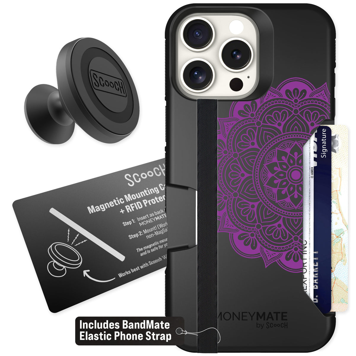 Scooch Moneymate Mandala Dreams for iPhone 16 Pro Max — Starter Bundle