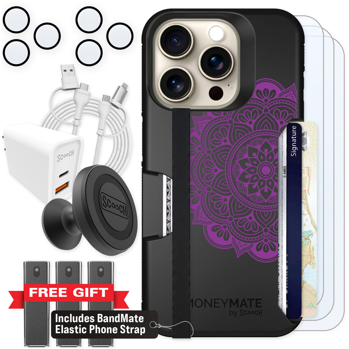 Scooch Moneymate Mandala Dreams for iPhone 15 Pro — Ultimate Bundle