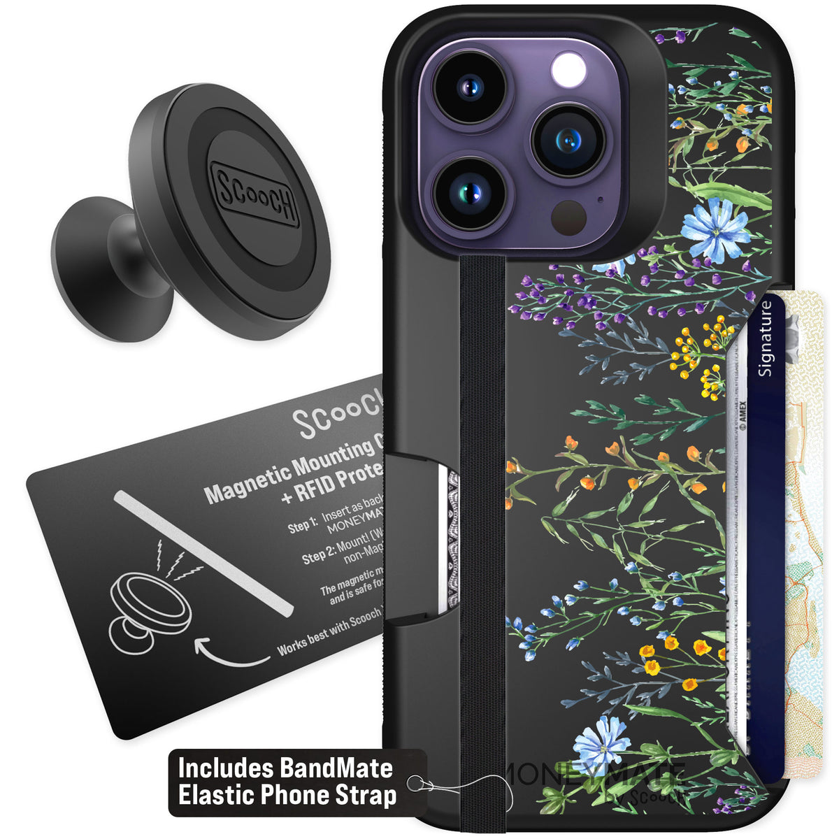 Scooch Moneymate Meadow Bloom for iPhone 14 Pro — Starter Bundle