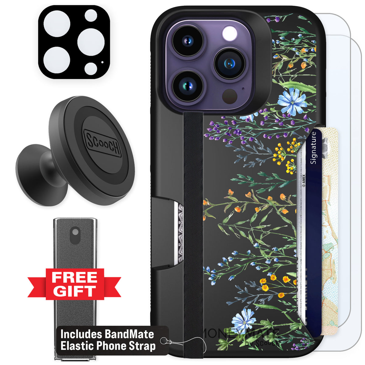 Scooch Moneymate Meadow Bloom for iPhone 14 Pro — Defender Bundle