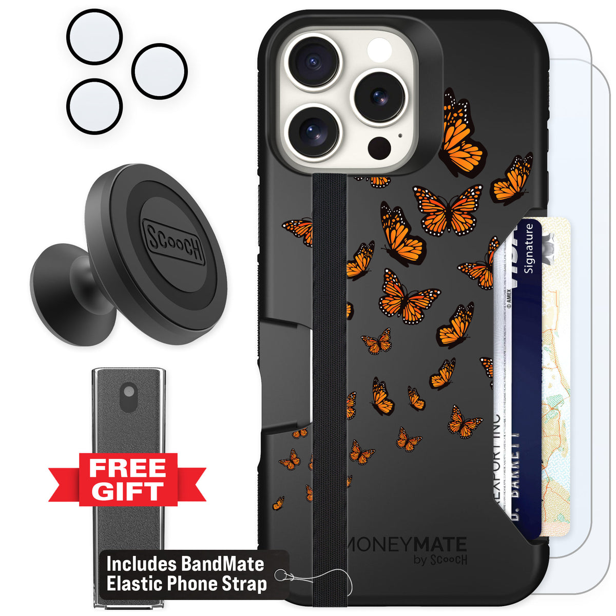 Scooch Moneymate Monarch Flight for iPhone 16 Pro Max — Defender Bundle
