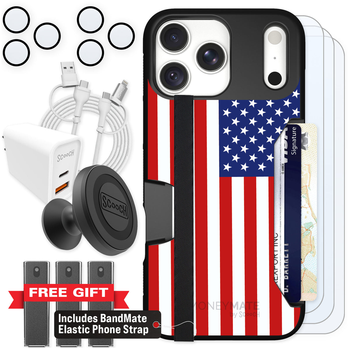 Scooch Moneymate Stars and Stripes for iPhone 18 Pro Max — Ultimate Bundle