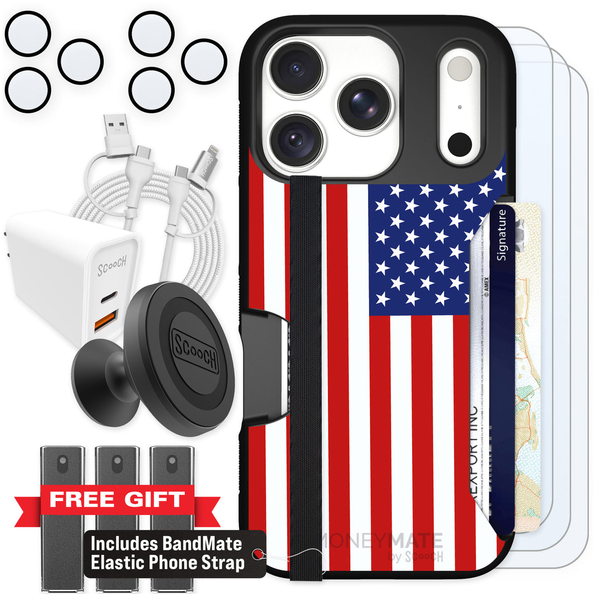 Scooch Moneymate Stars and Stripes for iPhone 18 Pro — Ultimate Bundle