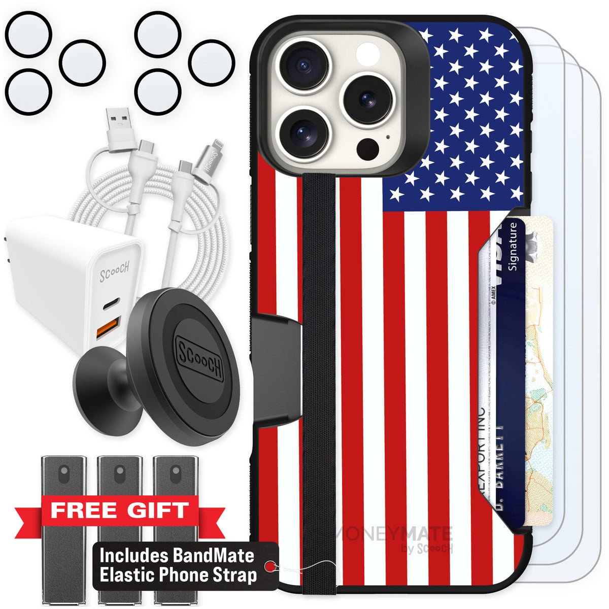 Scooch Moneymate Stars and Stripes for iPhone 16 Pro Max — Ultimate Bundle