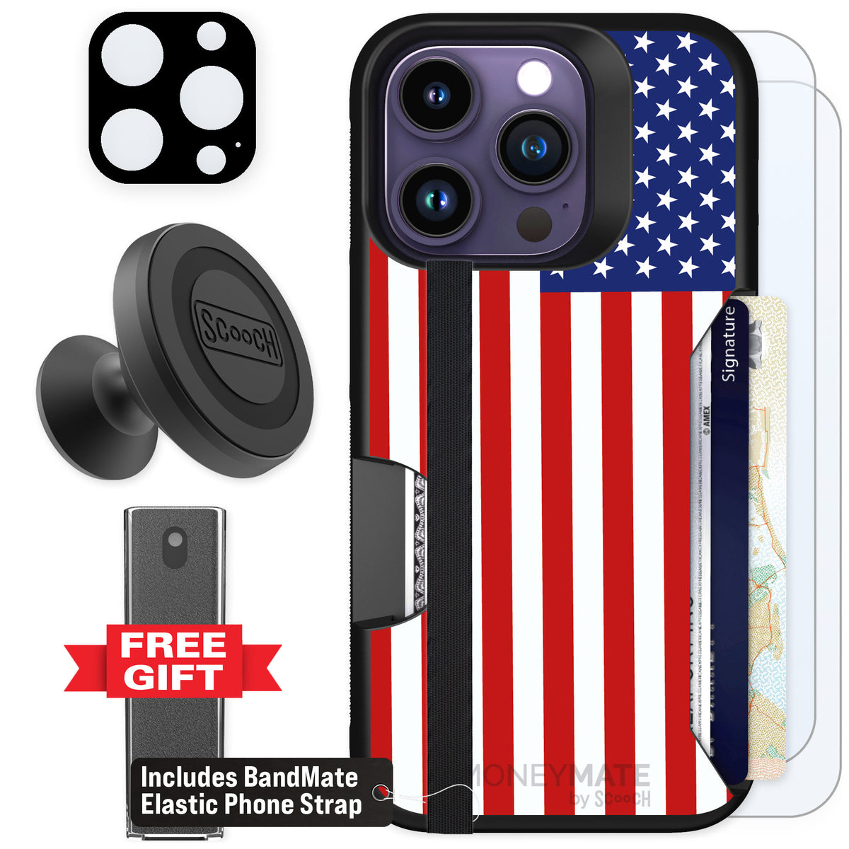 Scooch Moneymate Stars and Stripes for iPhone 14 Pro — Defender Bundle