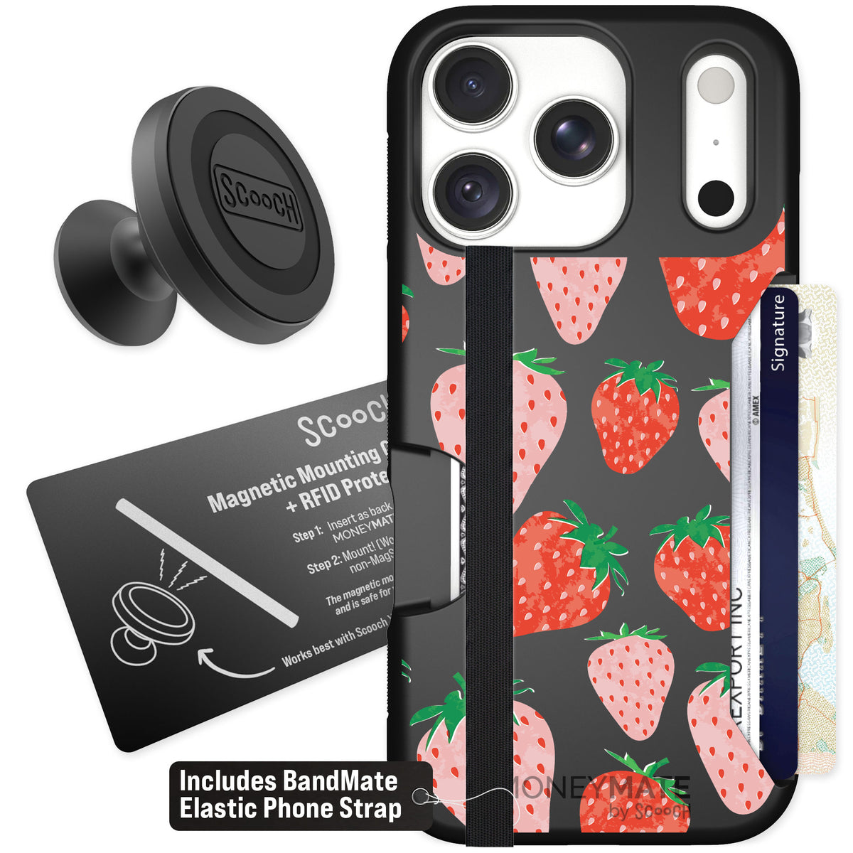 Scooch Moneymate Strawberry Fields for iPhone 18 Pro — Starter Bundle