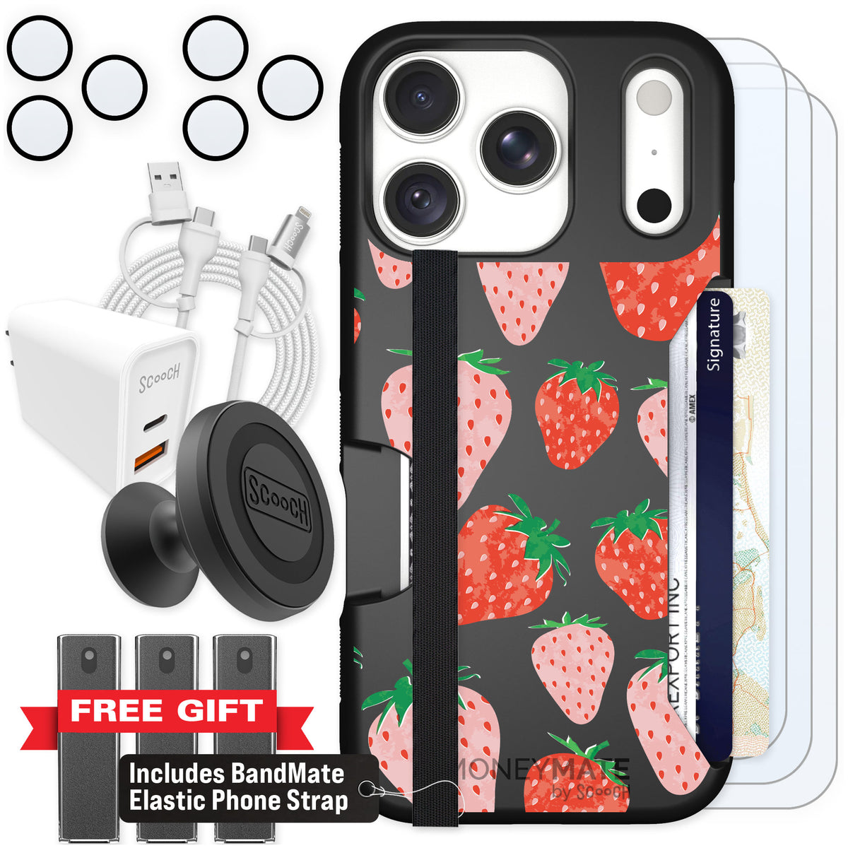 Scooch Moneymate Strawberry Fields for iPhone 18 Pro — Ultimate Bundle