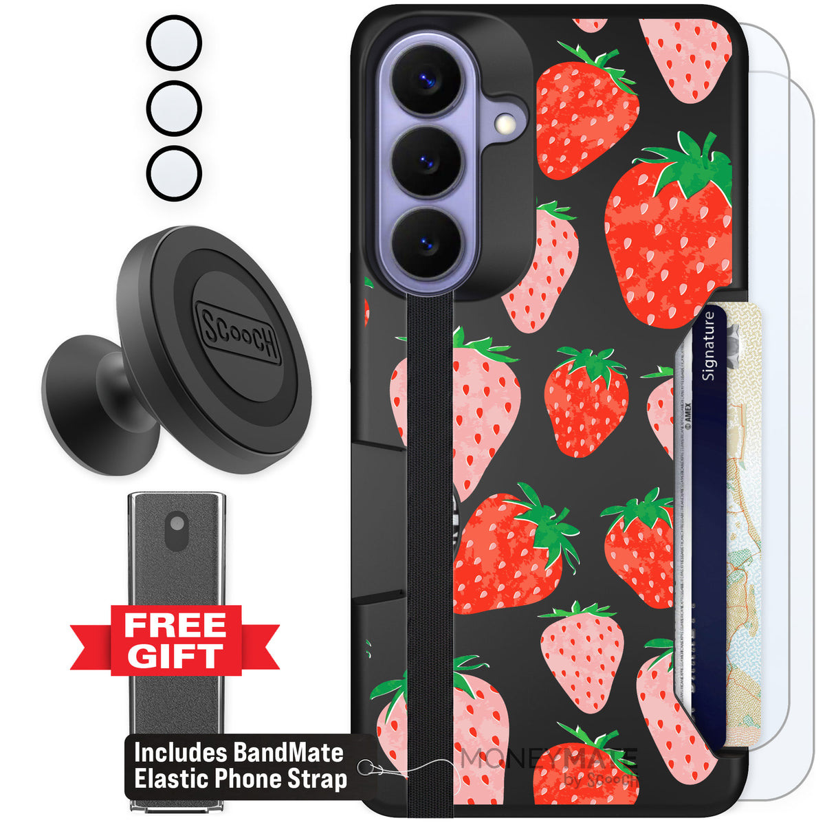 Scooch Moneymate Strawberry Fields for Galaxy S26+ — Defender Bundle