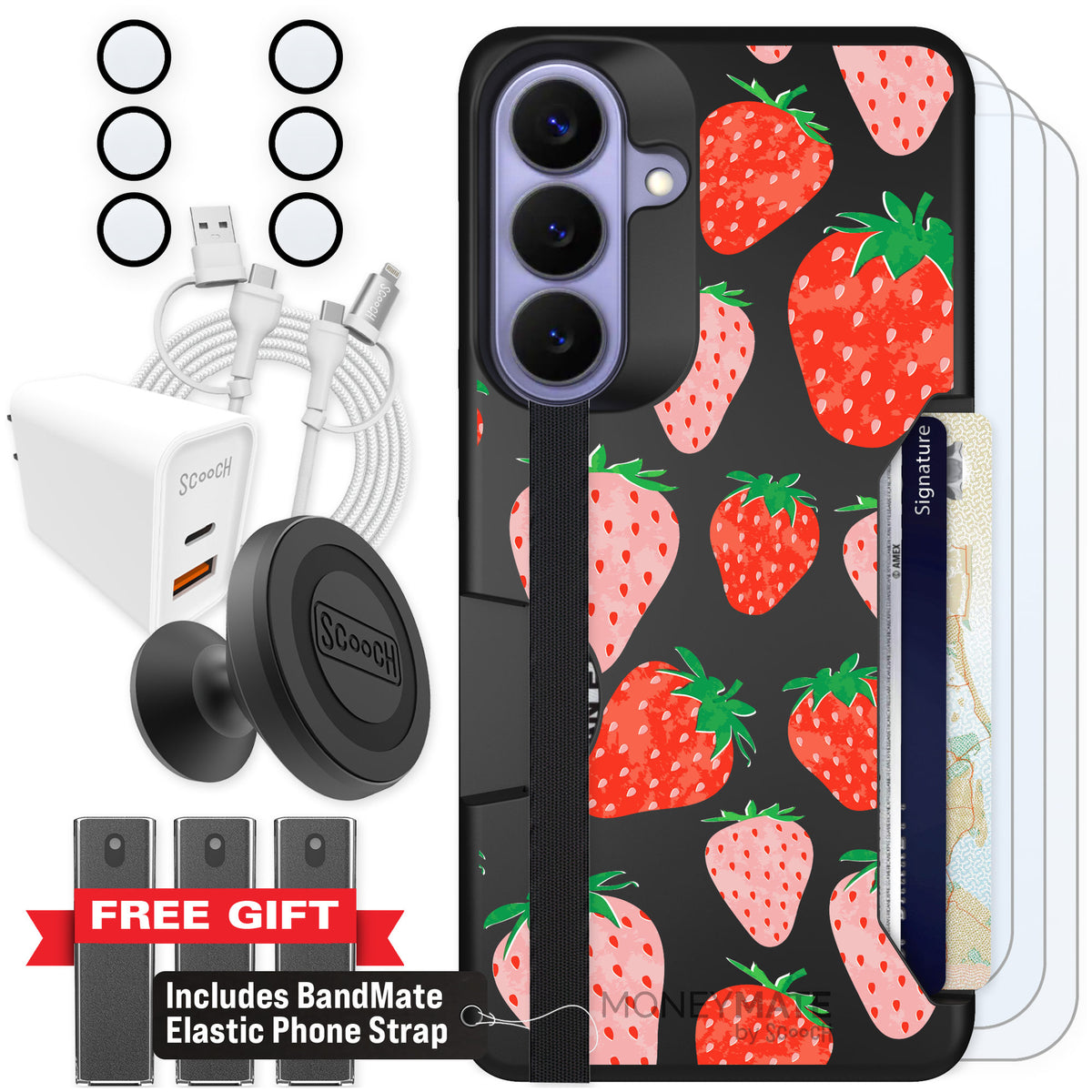 Scooch Moneymate Strawberry Fields for Galaxy S26+ — Ultimate Bundle